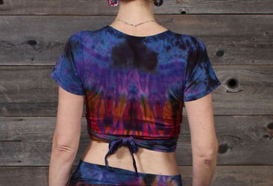 Women's Spandex Rayon Tie-Dye Mudmee Cap Sleeve Wrap Crop Top