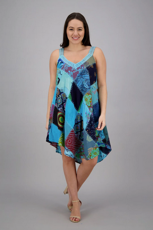 Women's Bohemian Patchwork Umbrella Dress O/S