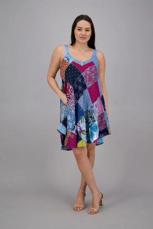 Women's Bohemian Patchwork Umbrella Dress O/S