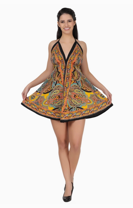 Women's Halter Top Elastic Back Batik Dress