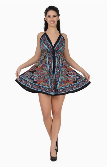 Women's Halter Top Elastic Back Batik Dress