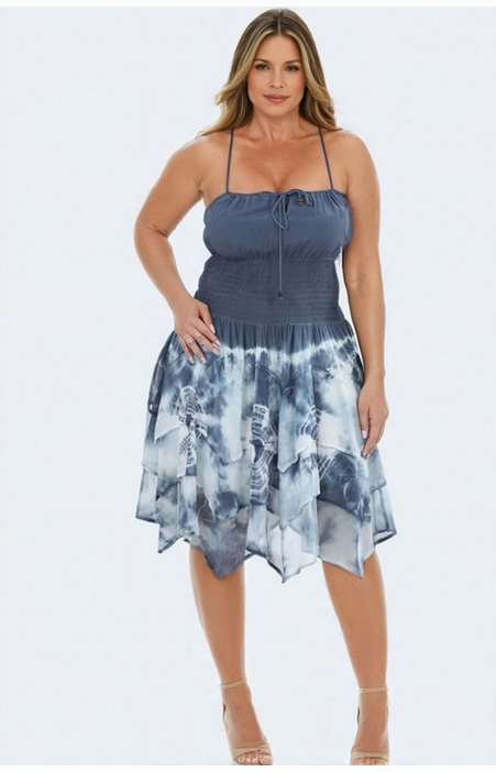 Women's Tie-Dye Scrunch Waist Spaghetti Strap Halter Dress