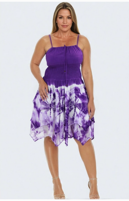 Women's Tie-Dye Scrunch Waist Spaghetti Strap Halter Dress