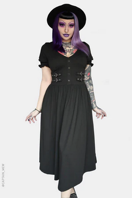 Women's Poly-Spandex Fit Flare Oblivion Midi Dress