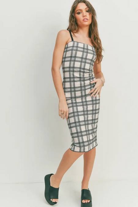 Women's Dark Plaid Midi Dress