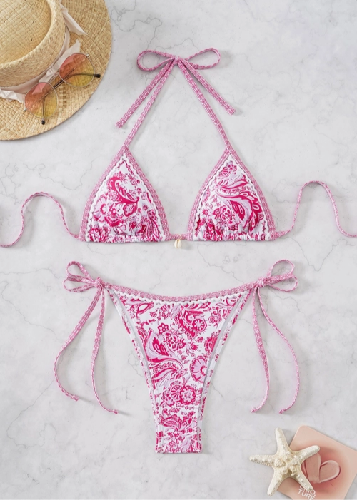 Women's Sexy Lace Up Print Bikini Set