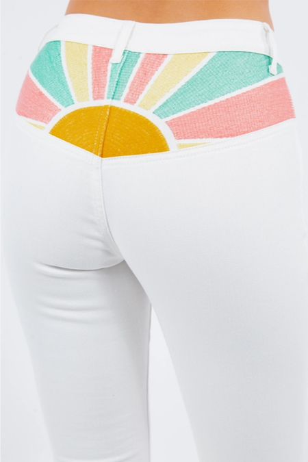 Women's Sunrise Embroidery Bellbottom Jeans