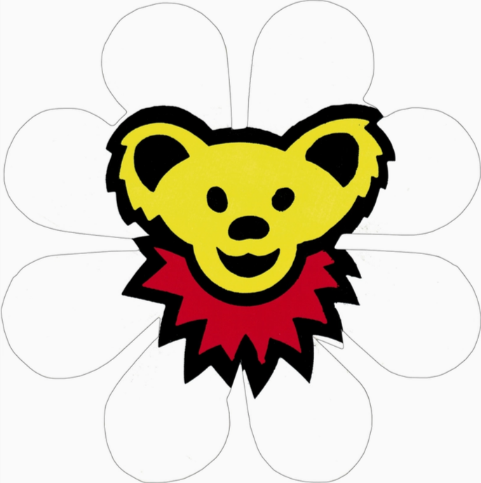 Grateful Dead Dancing Bear Head on White Flower Sticker