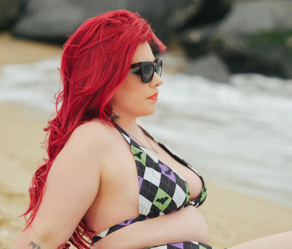 Sourpuss Bat Argyle Srunch Bikini