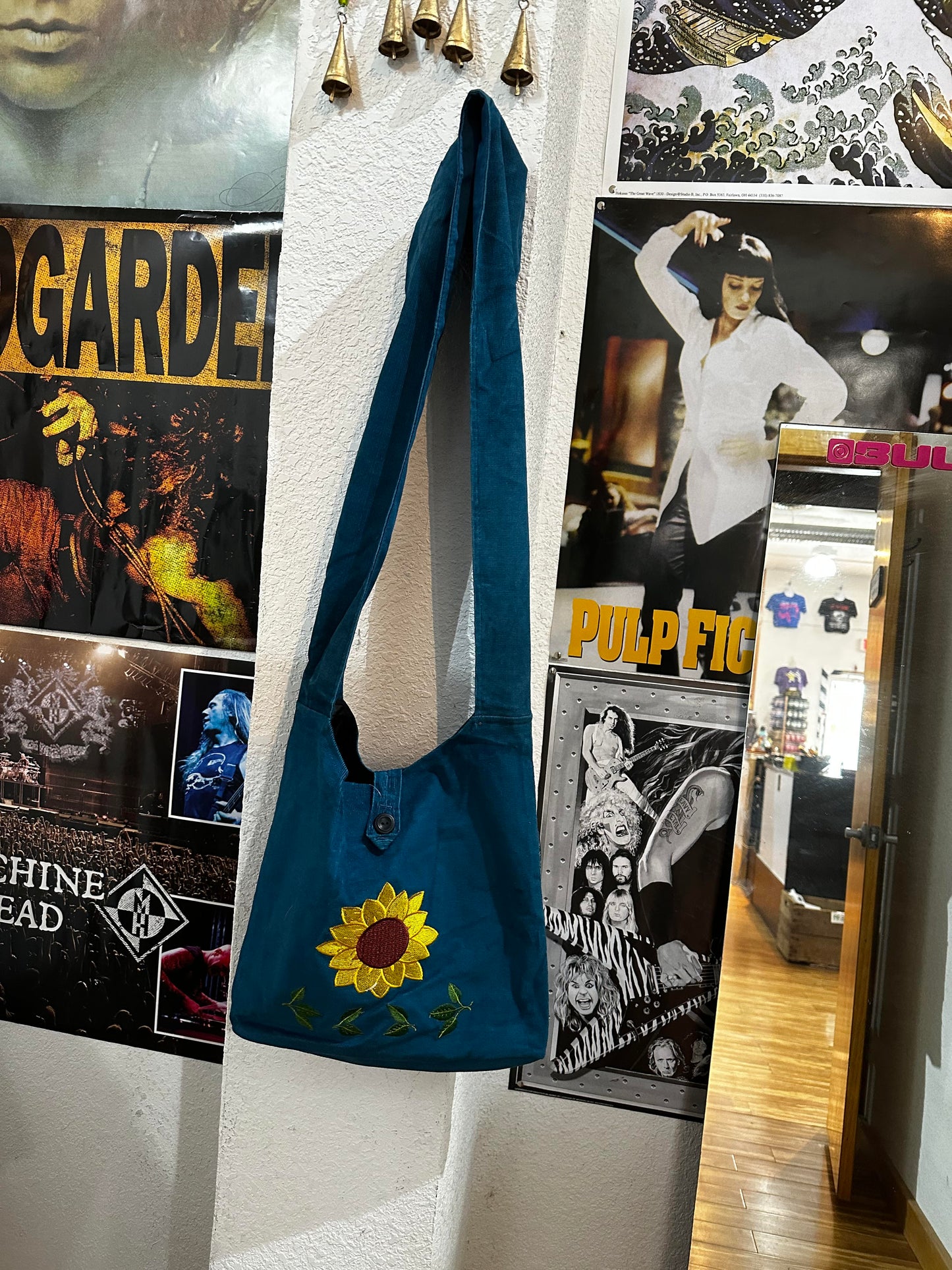 Corduroy Embroidered Sunflower Erica Bag - HalfMoonMusic