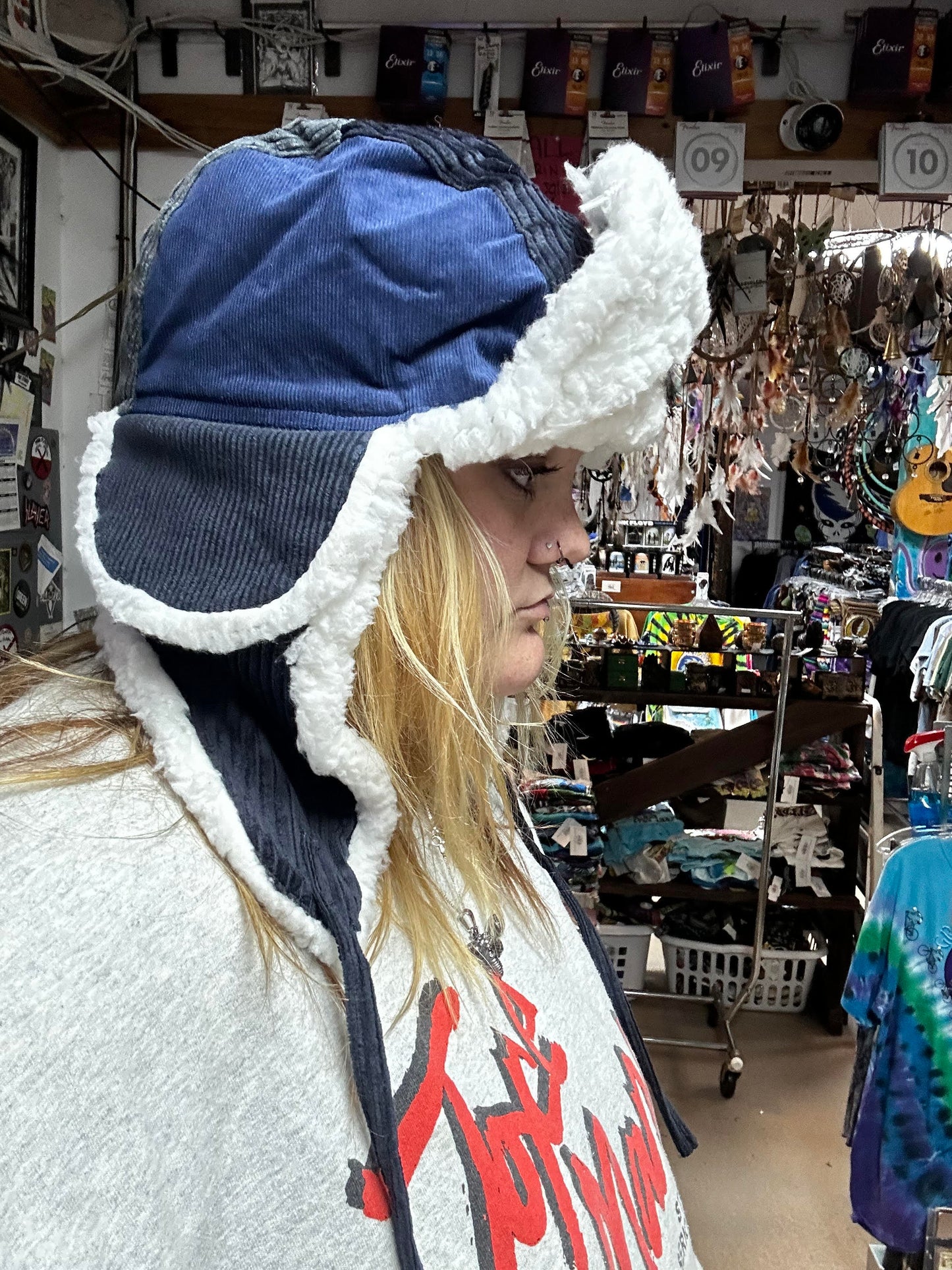 Unisex Corduroy Patchwork Sherpa Lined Trapper Hat