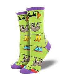 Women's Sloth on a Line Crew Socks - HalfMoonMusic