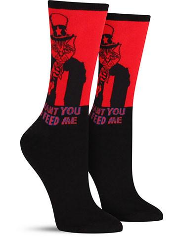 Women's Patriotic Kitty Crew Socks - HalfMoonMusic