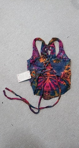 Womens Cropped Corset Back Tie Dye Tank Top - HalfMoonMusic