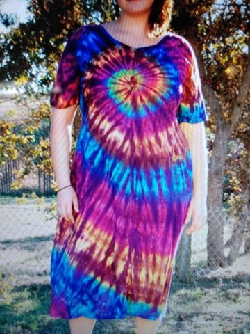 Womens Babydoll Cap Sleeve Long Tie-Dye Dress - HalfMoonMusic