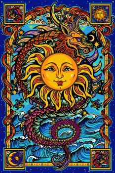 Dragon Sun Indian Tapestry - HalfMoonMusic