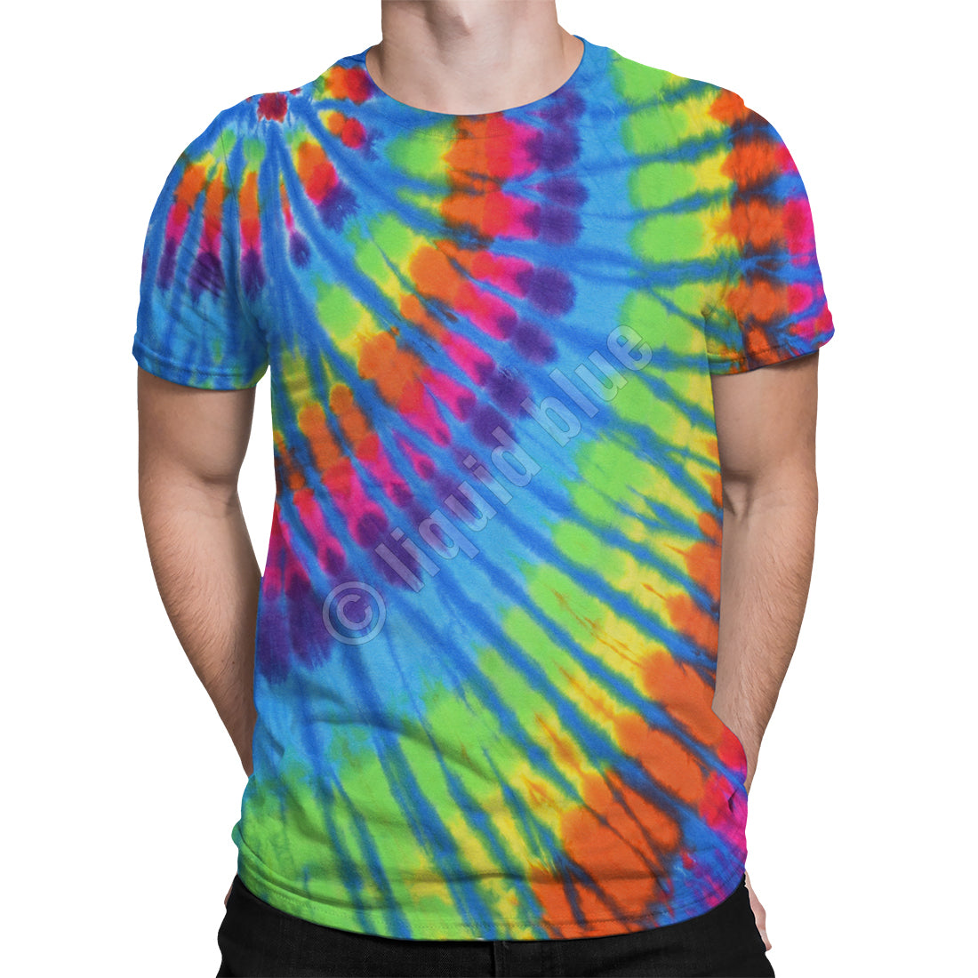 Mens Rainbow Blue Streak Tie Dye T Shirt - HalfMoonMusic