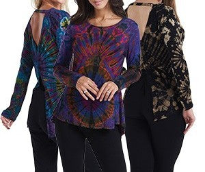 Ladies Spandex Split Back Long Sleeve Top - HalfMoonMusic