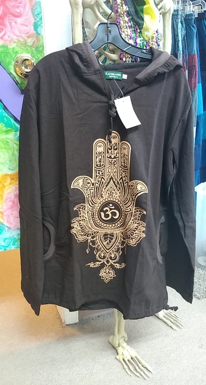 Mens Long Sleeve Hooded Hamsa Shirt - HalfMoonMusic