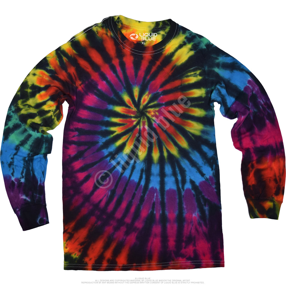 Mens Long Sleeve Tie Dye Spiral Streak T-shirt - HalfMoonMusic