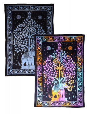 Trunk Up Tree Elephant Tapestry - HalfMoonMusic