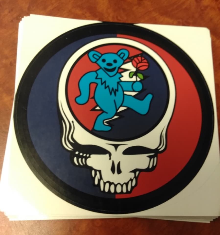 Rose Bear in Stealie Sticker - HalfMoonMusic