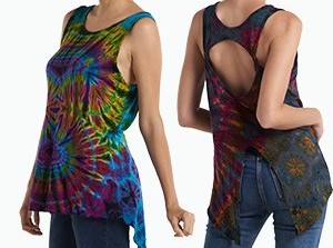 Womens Spandex Tie-Dye Circle Open Back Tank Top - HalfMoonMusic