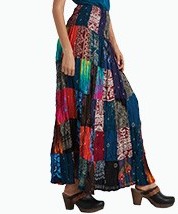Womens Rayon Patchwork Long Skirt - HalfMoonMusic