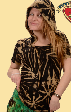 Womens Spandex Blend Tie Dye Short Sleeve Hoodie - HalfMoonMusic