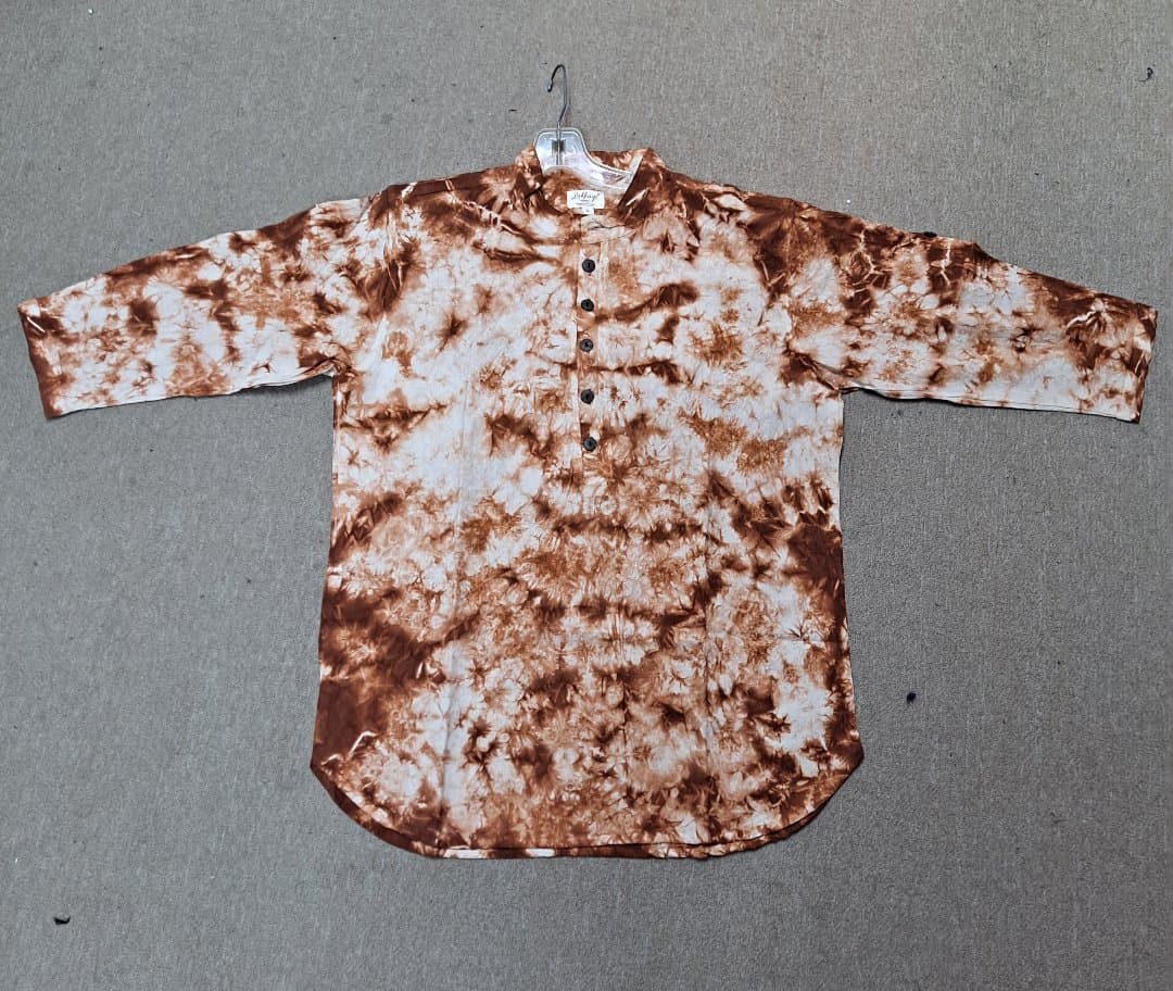 Mens Tie-Dye 3/4 Sleeve Collared Kurta Shirt - HalfMoonMusic