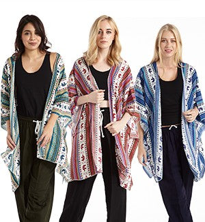 Womens Rayon Mixed Pattern Elephant Poncho - HalfMoonMusic