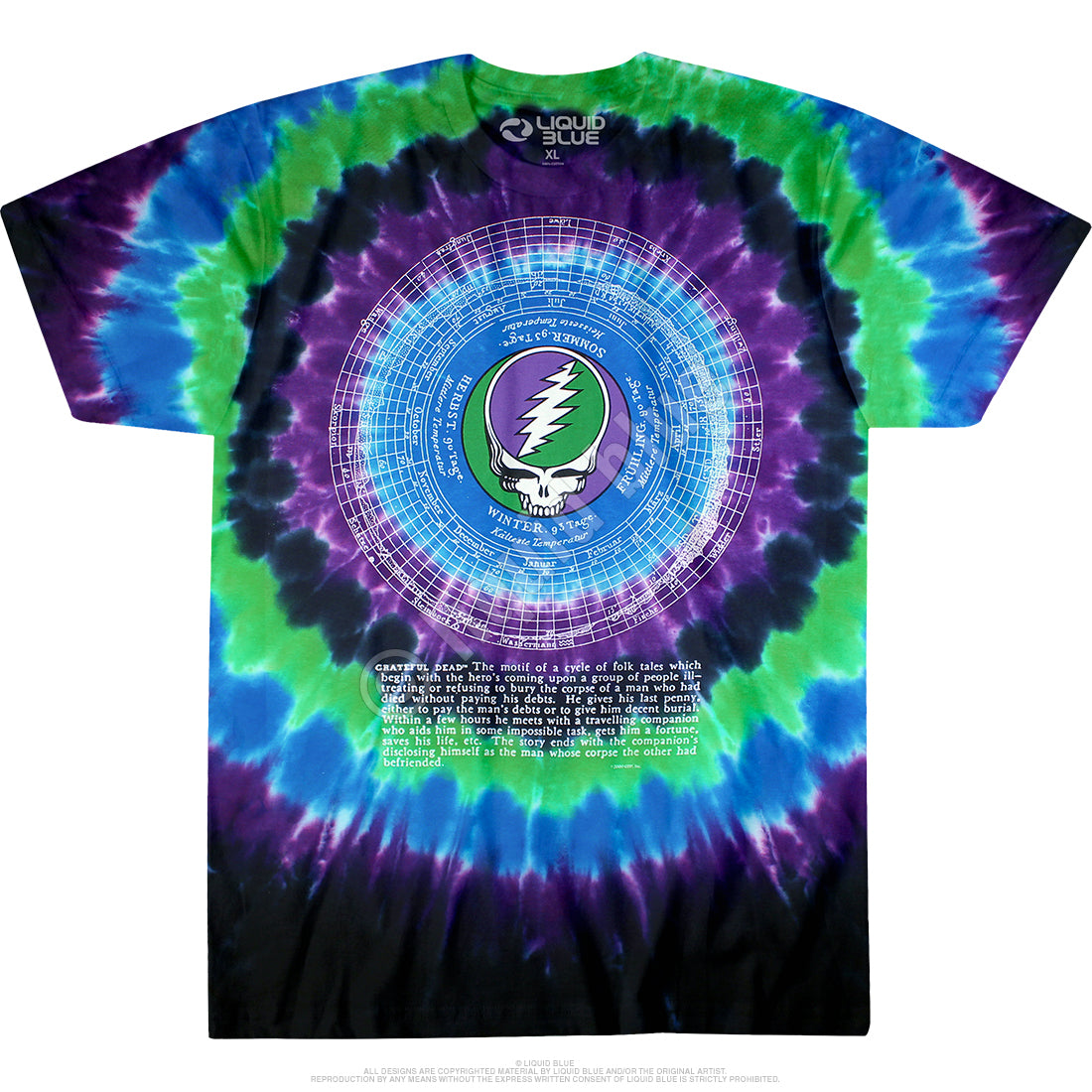 Mens Stealie Calendar Tie-Dye T-Shirt - HalfMoonMusic