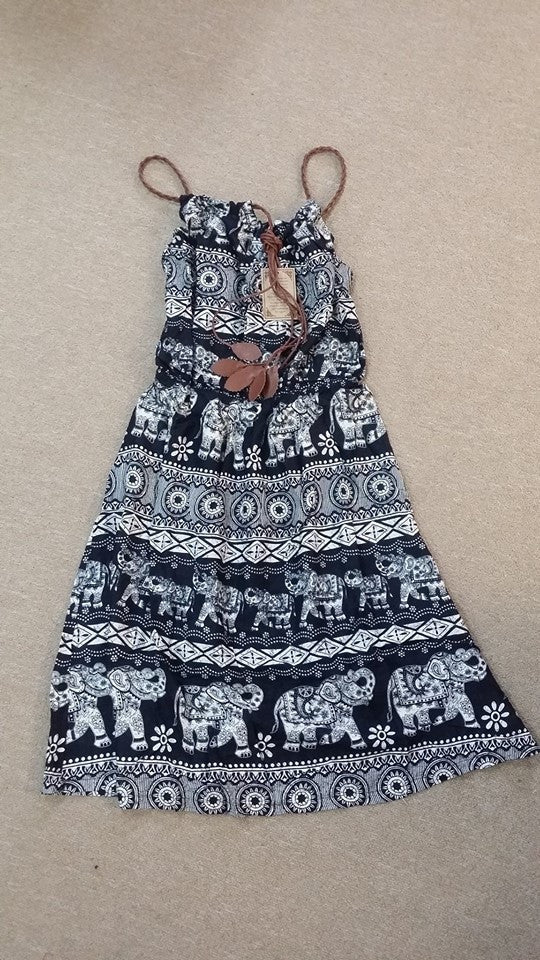 Womens Elephant Adjustable Strap Tank Dress - HalfMoonMusic