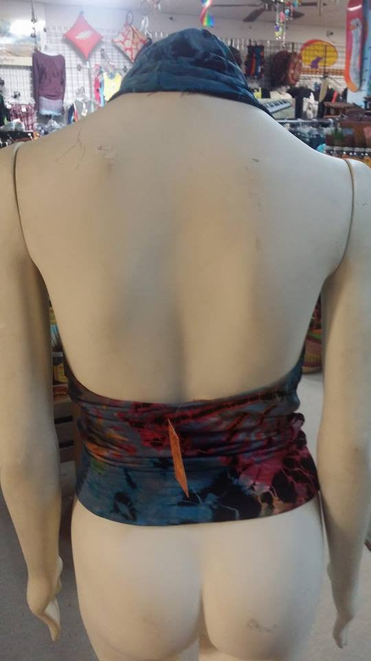 Womens Tie Dye Open Back Cross Halter Top - HalfMoonMusic