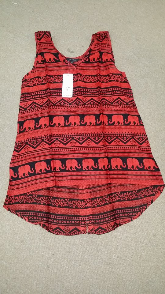 Womens Elephant Print Long Back Tank Top - HalfMoonMusic