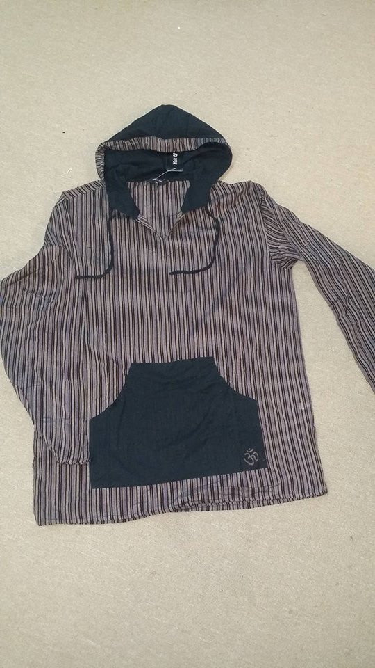 Mens Black Striped Cotton Hoodie - HalfMoonMusic
