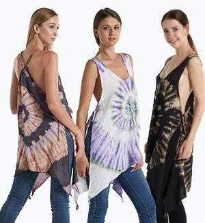 Womens Rayon Tie-Dye Side-Split Spiral Tank Top - HalfMoonMusic