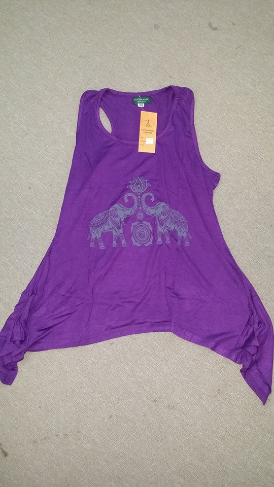 Womens Two Elephant Print Flow Tank Top - HalfMoonMusic