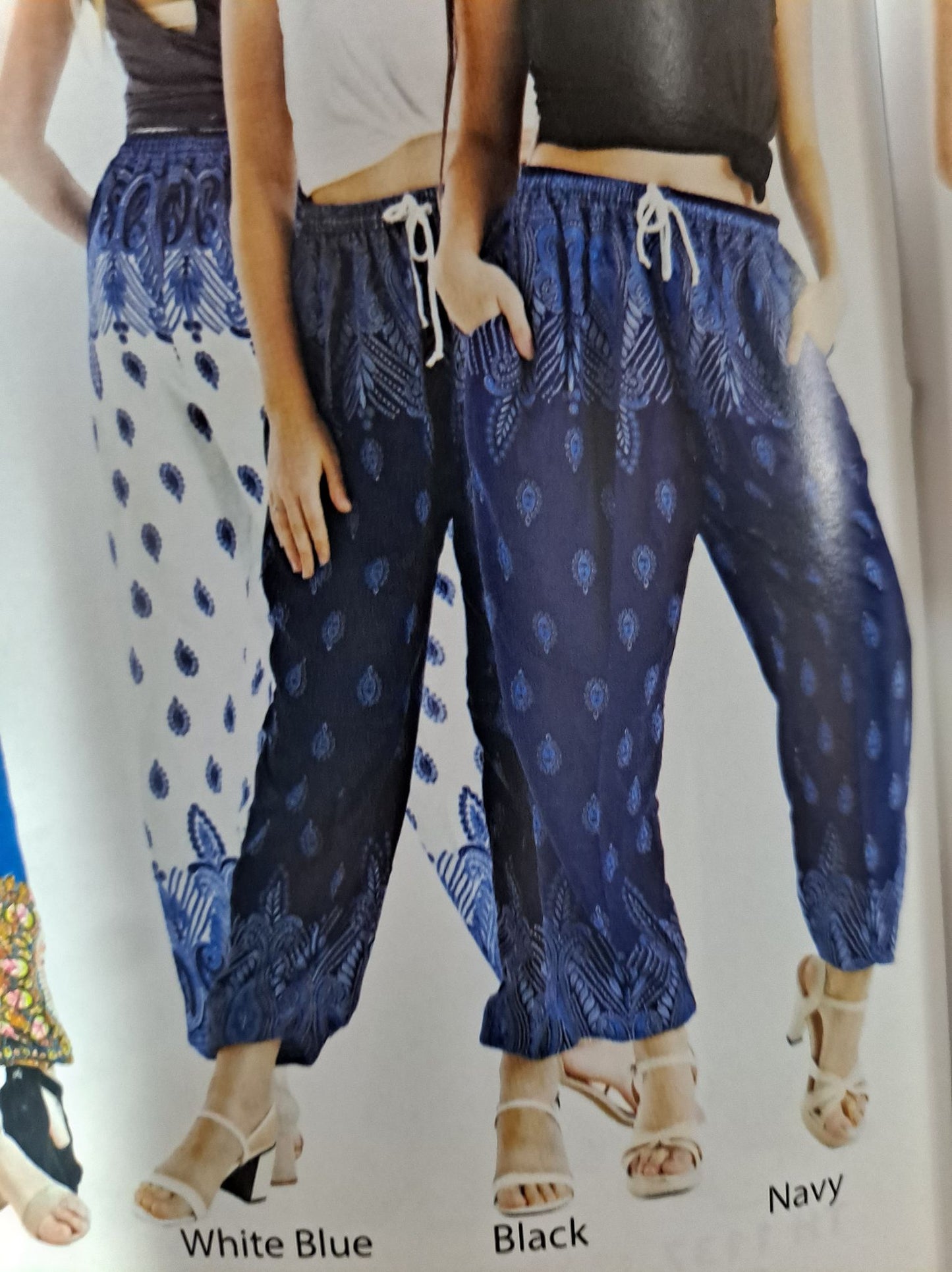 Womens Rayon Plumage Print Harem Pants - HalfMoonMusic