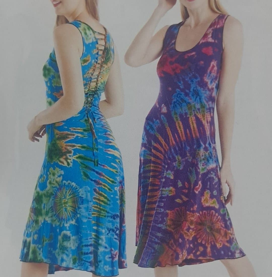 Womens Spandex Tie-Dye Sleeveless Open String-Back Dress - HalfMoonMusic