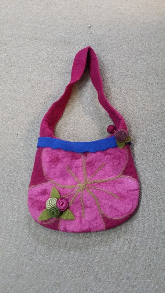 Pink Felt Flower Purse - HalfMoonMusic
