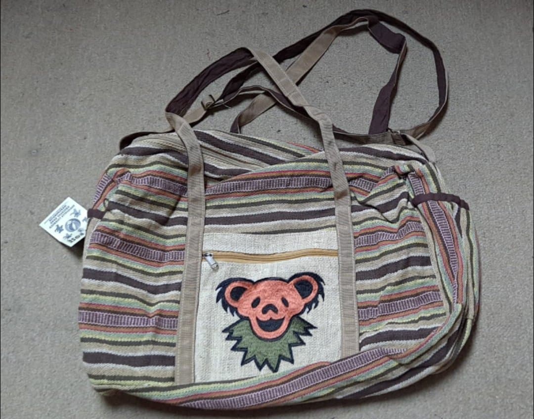 Grateful Dead Hand Embroidered Dancing Bear Gheri Duffel Bag - HalfMoonMusic