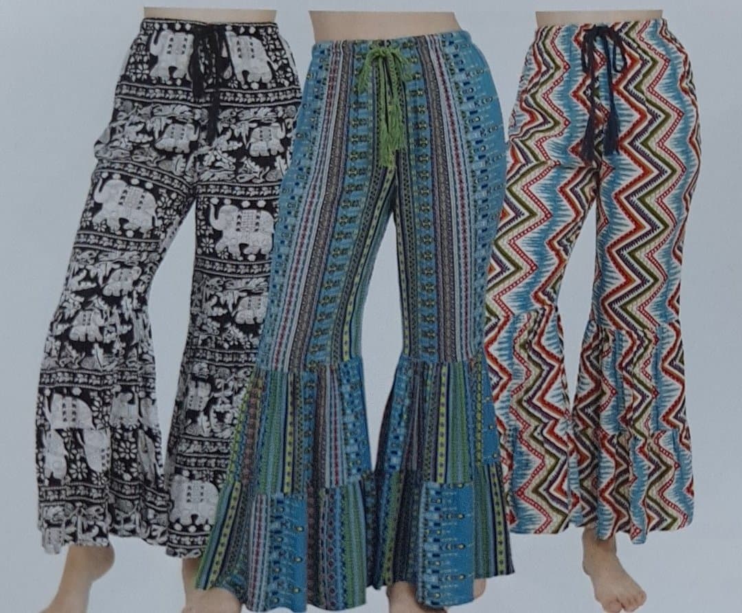 Womens Printed Bell Bottom Flare Pants - HalfMoonMusic