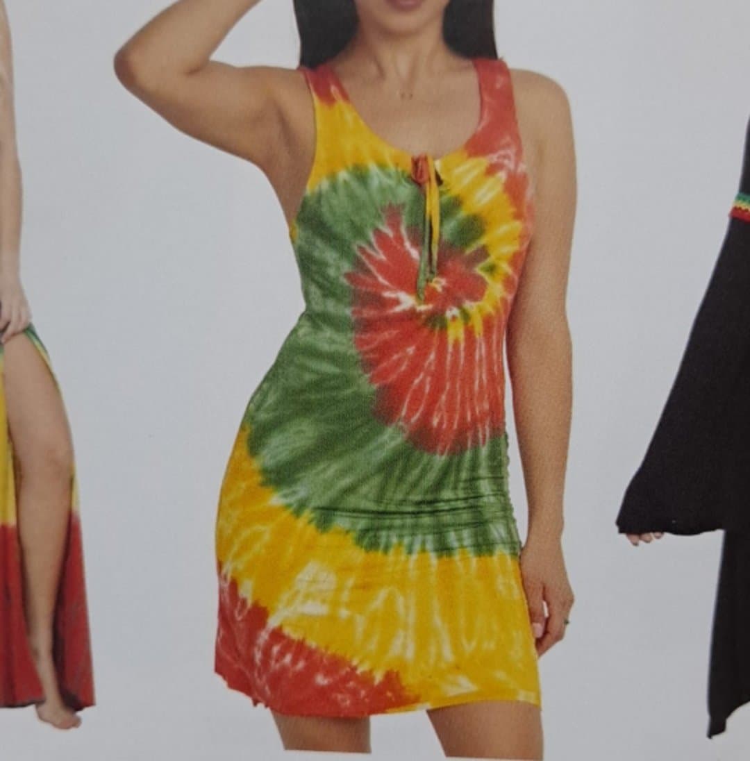 Womens Tie-Dye Rasta Racer-Back Short Dress - HalfMoonMusic