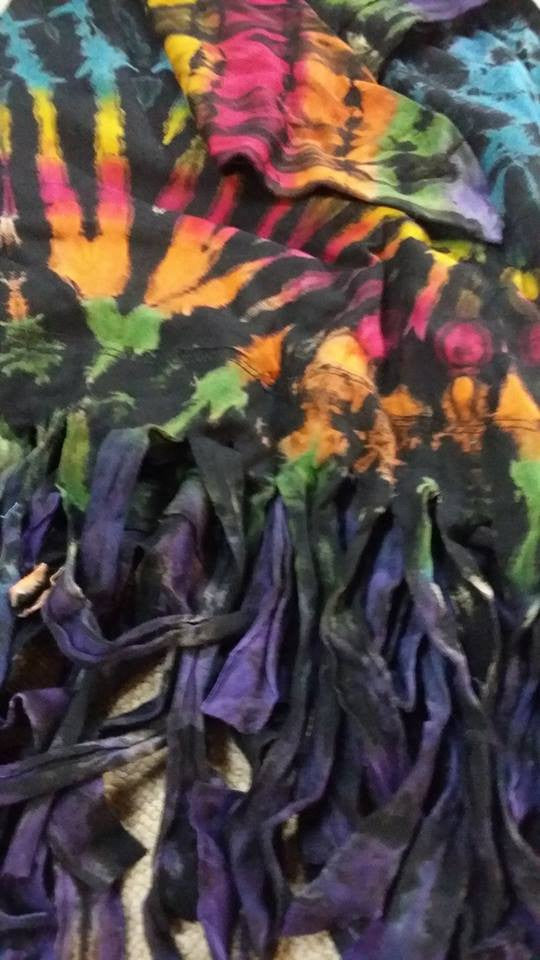 Tie Dye Rayon Spandex Fringe Shawl - HalfMoonMusic