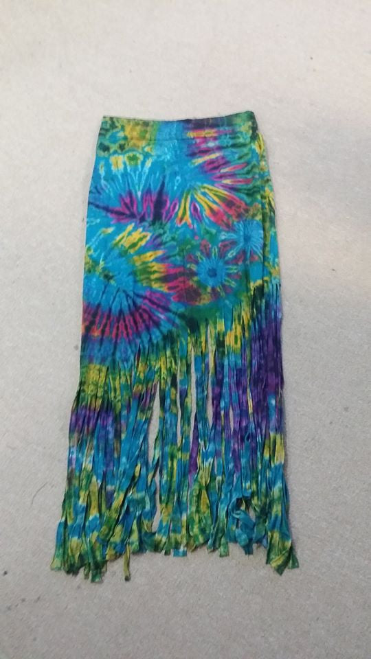 Womens Tie Dye Fringe Skirt - HalfMoonMusic