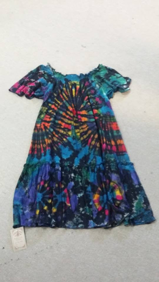 Womens Off Shoulder Tie Dye Ruffled Dress - HalfMoonMusic