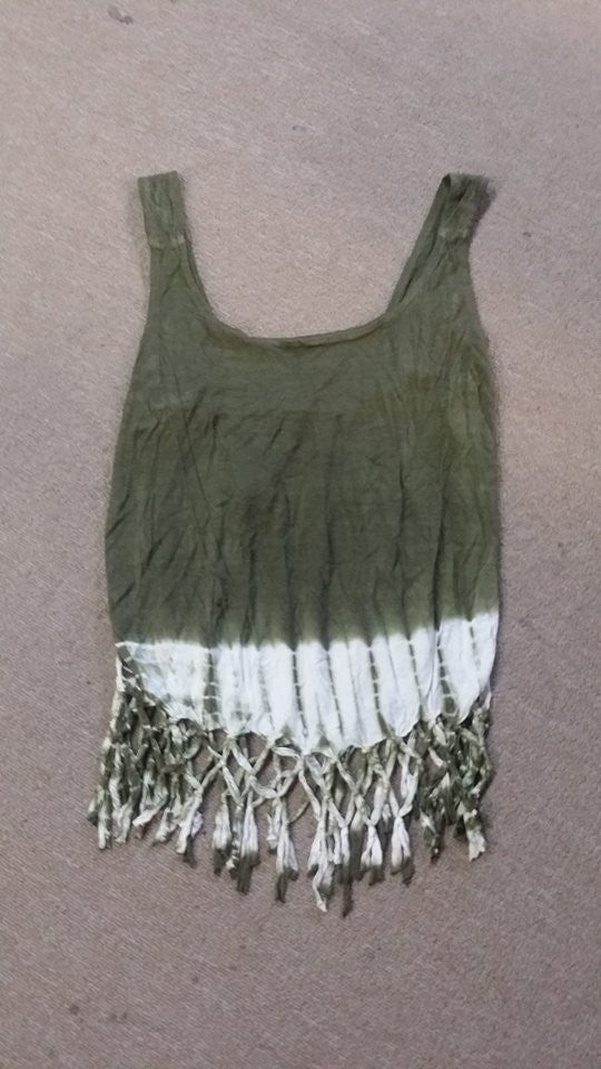 Womens Half Tie Dye Fringe Tank Top - HalfMoonMusic