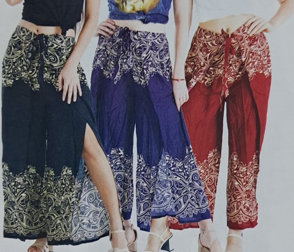 Womens Rayon Open Flap Flowy Harem Pants - HalfMoonMusic