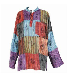 Mens Long Sleeve Patchwork Collar Shirt - HalfMoonMusic